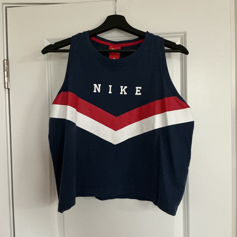 Nike Women's Blue Muscle Tee with Red and White Chevron